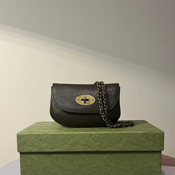 Mulberry Vintage Small Dark Brown Crossbody Flap Bag w Chain and leather strap - Picture 1 of 10